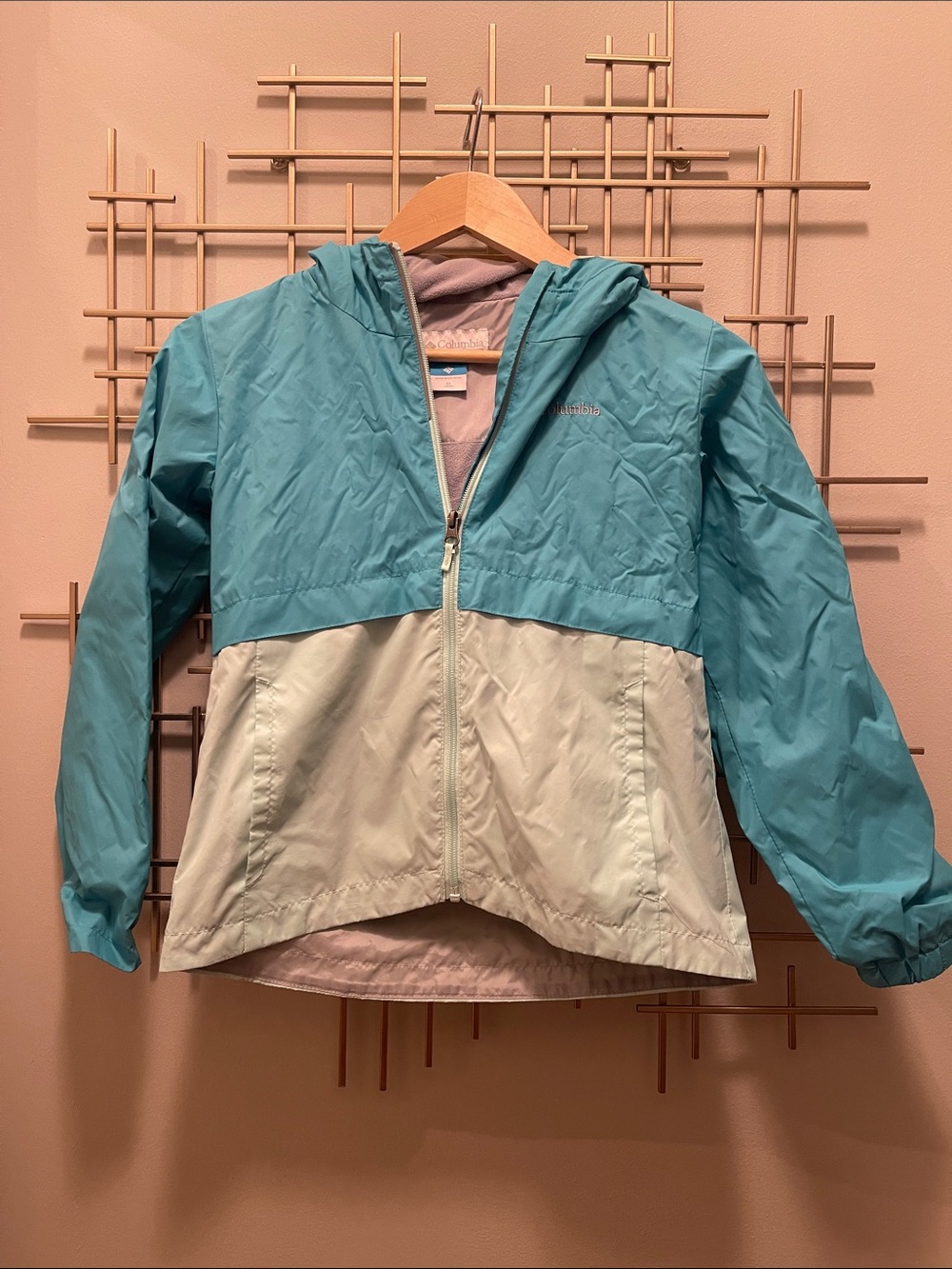 Girls Columbia Colorblock Hooded Windbreaker - Aqua & Mint